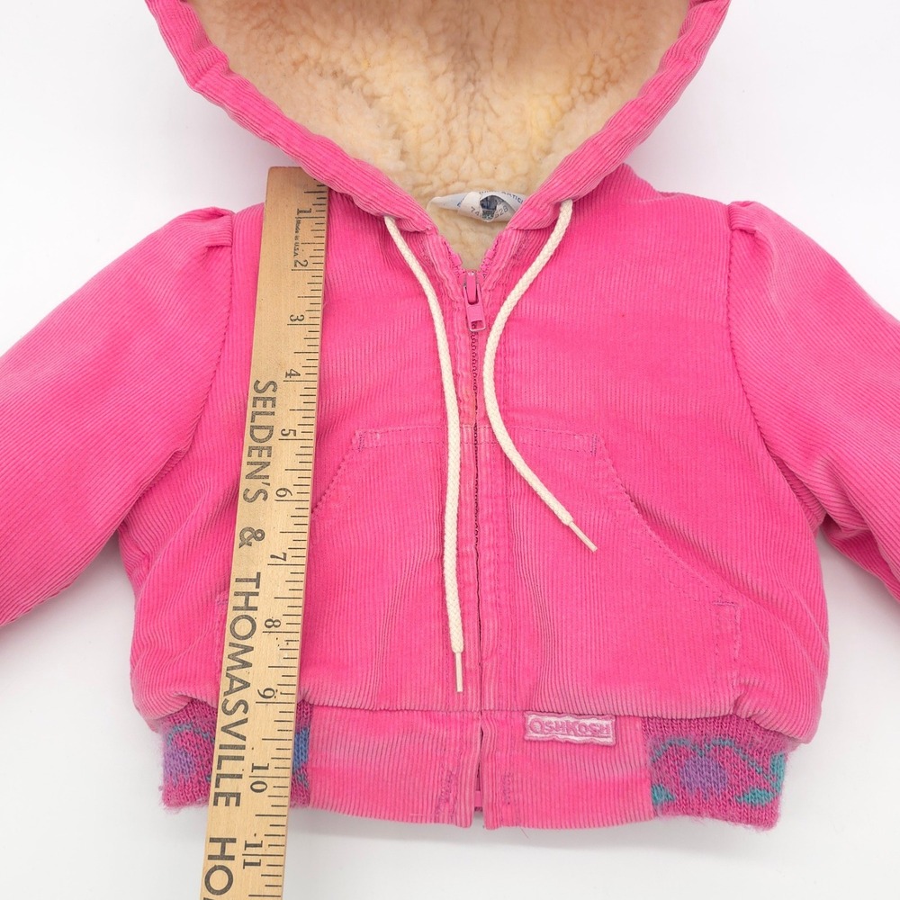 Vintage OshKosh Pink Full Zip Hooded Jacked Sherpa Lining Size 12 Months - Picture 14 of 14